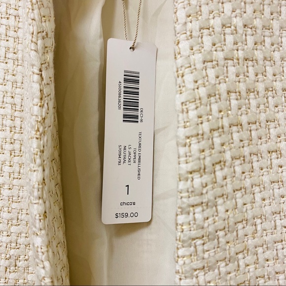 Chicos Textured Embellished Topper Jacket Neutral - Picture 6 of 11